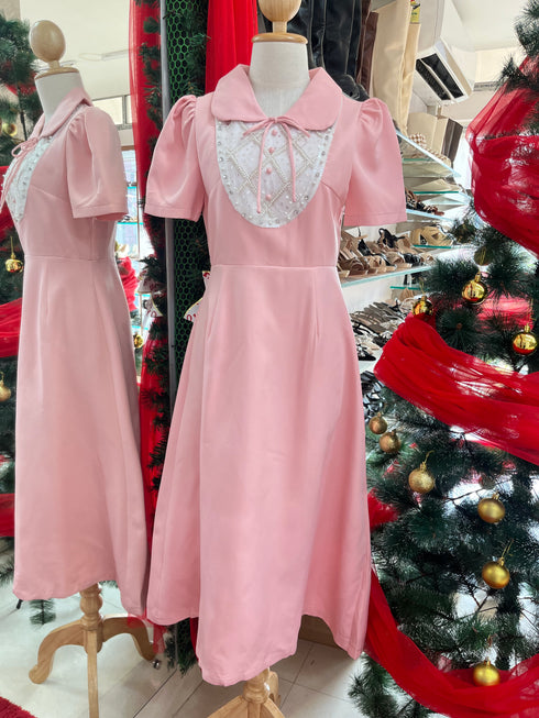 ORANGE JUICE Peter Pan Collar Puff Sleeves Mid Length Dress